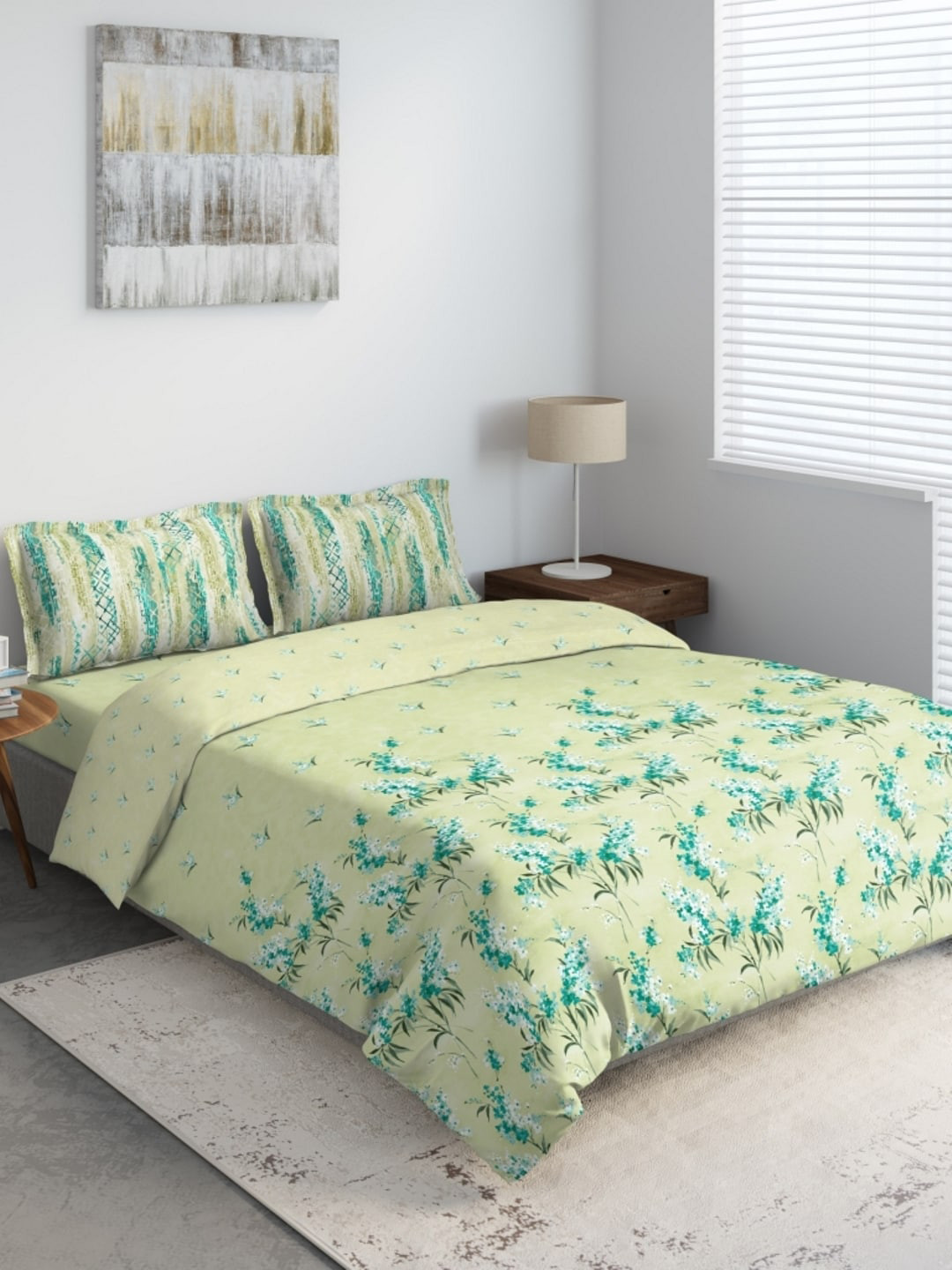 DDecor Turquoise Blue & Green Printed Double Queen Cotton Bedding Set