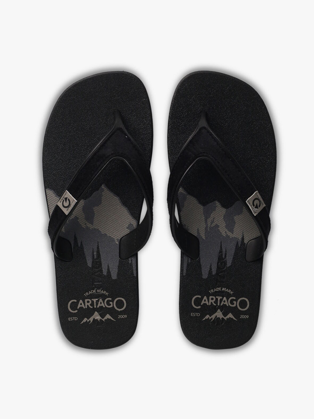 CARTAGO Men Black & Grey Printed Thong Flip-Flops