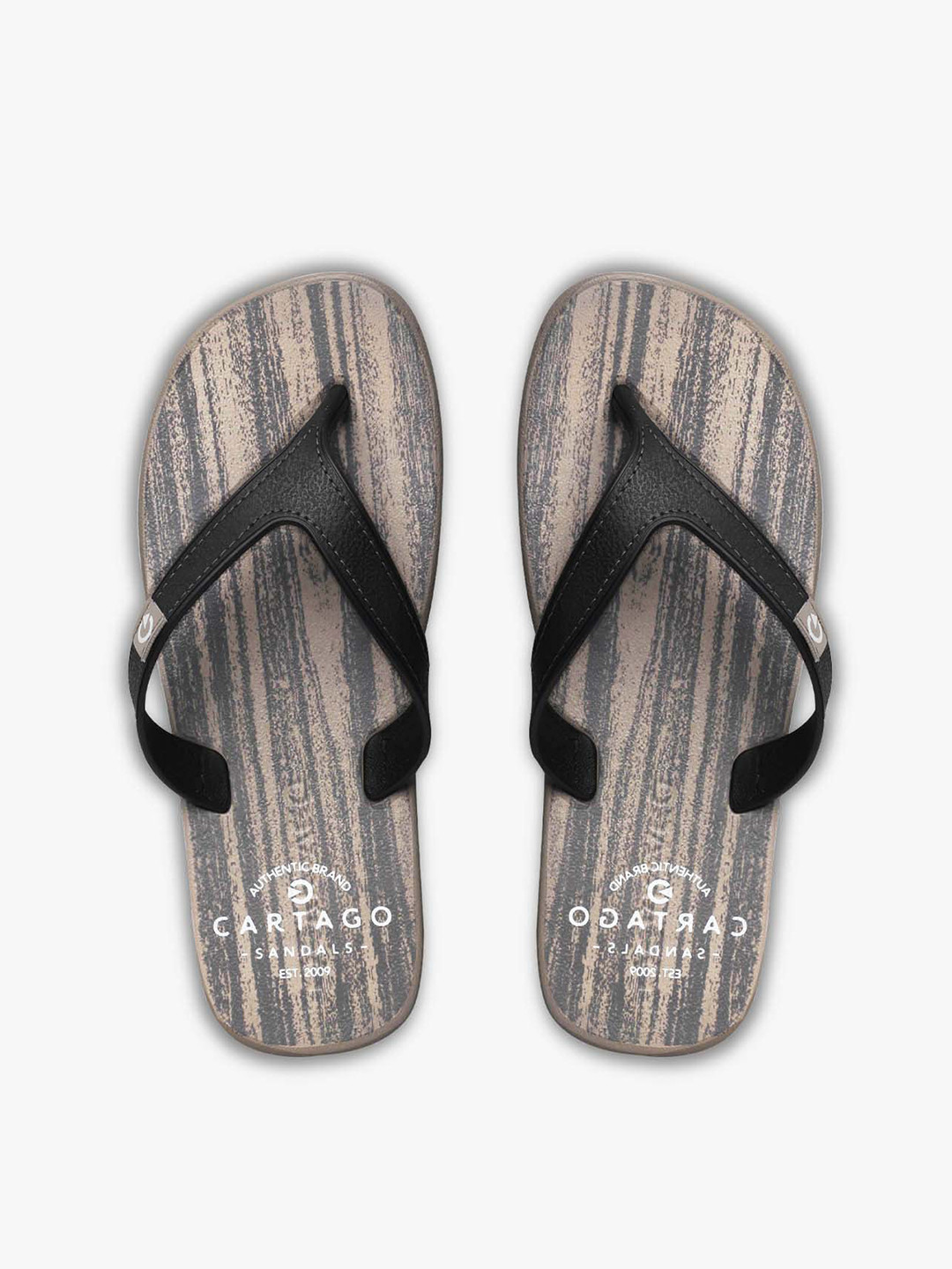 CARTAGO Men Grey & Black Printed Thong Flip-Flops