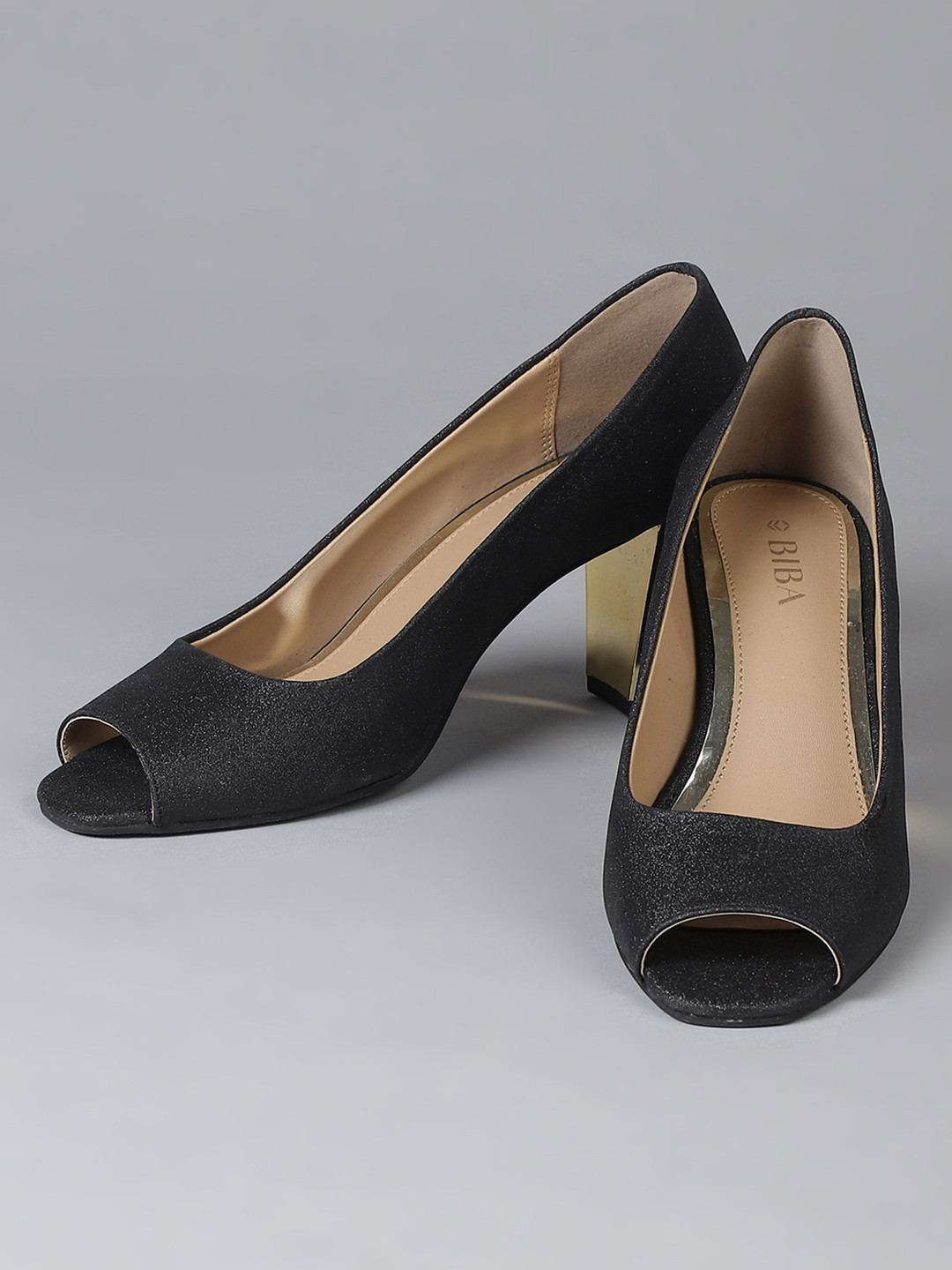 Biba Black Block Peep Toe Heels