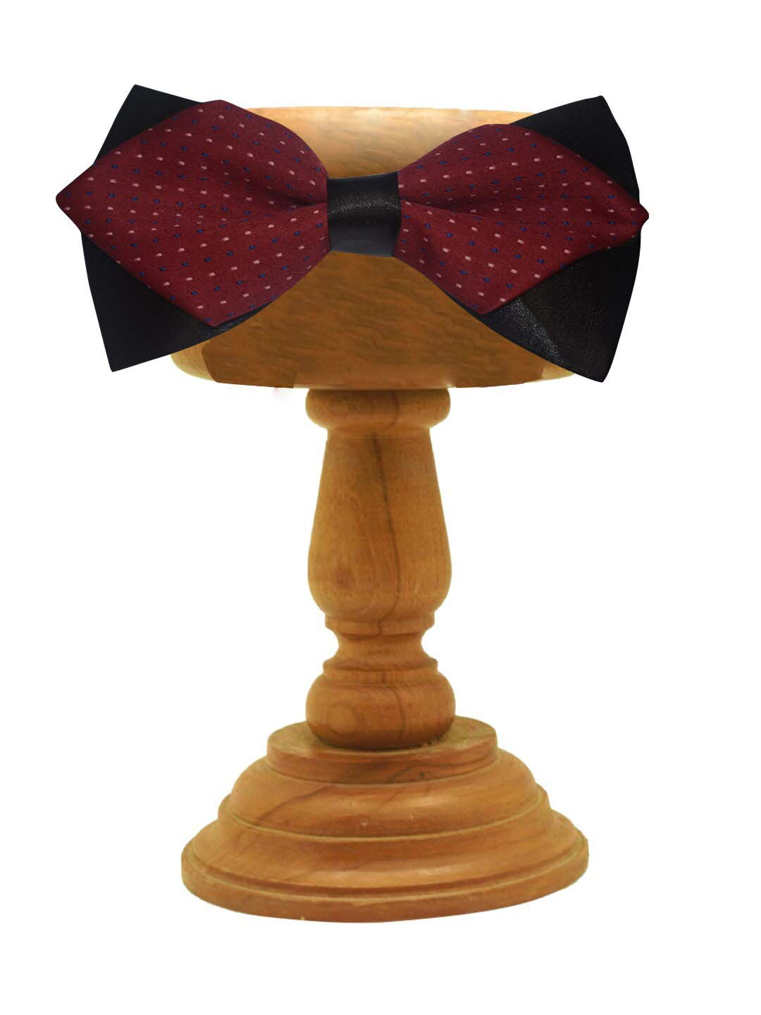 MUTAQINOTI Men Maroon & Black Woven Design Bow Tie
