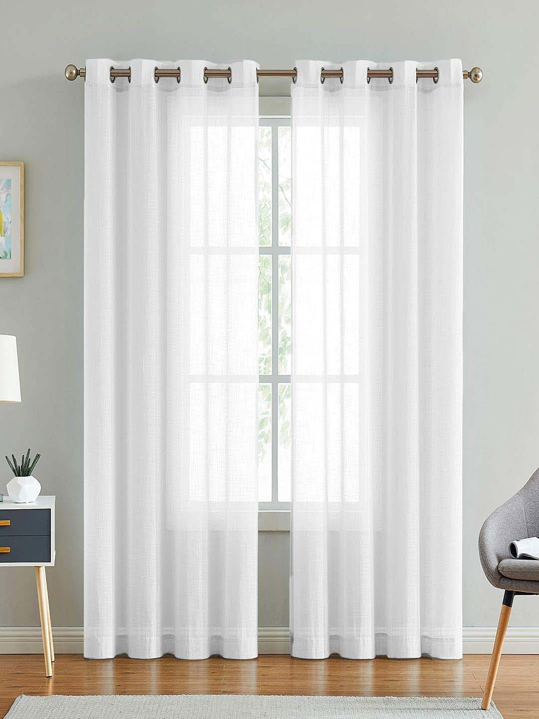 LINENWALAS Happy Sleeping Set Of 2 White Sheer Door Curtains