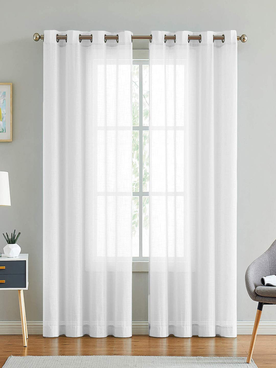 LINENWALAS Happy Sleeping Set of 2 White Sheer Long Door Curtain