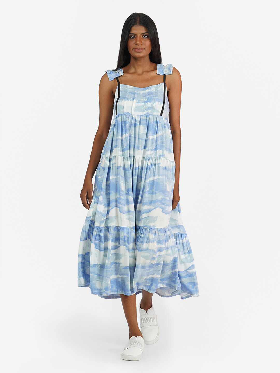 KLAS NOBL Blue Tie and Dye A-Line Midi Dress