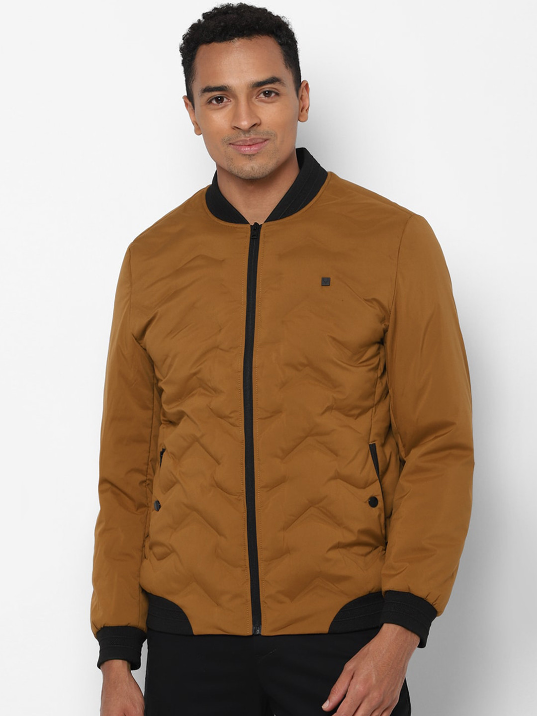 Allen Solly Men Khaki Black Bomber Jacket