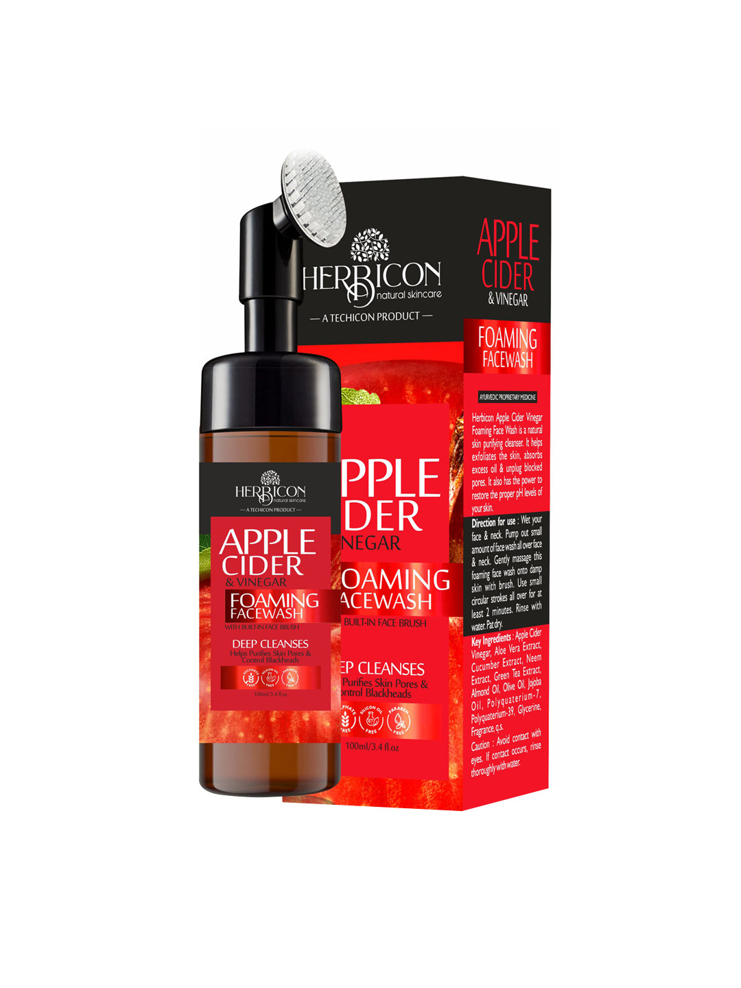 HERBICON Unisex Red Apple Cider Vinegar Foaming Face Wash - 100 ml