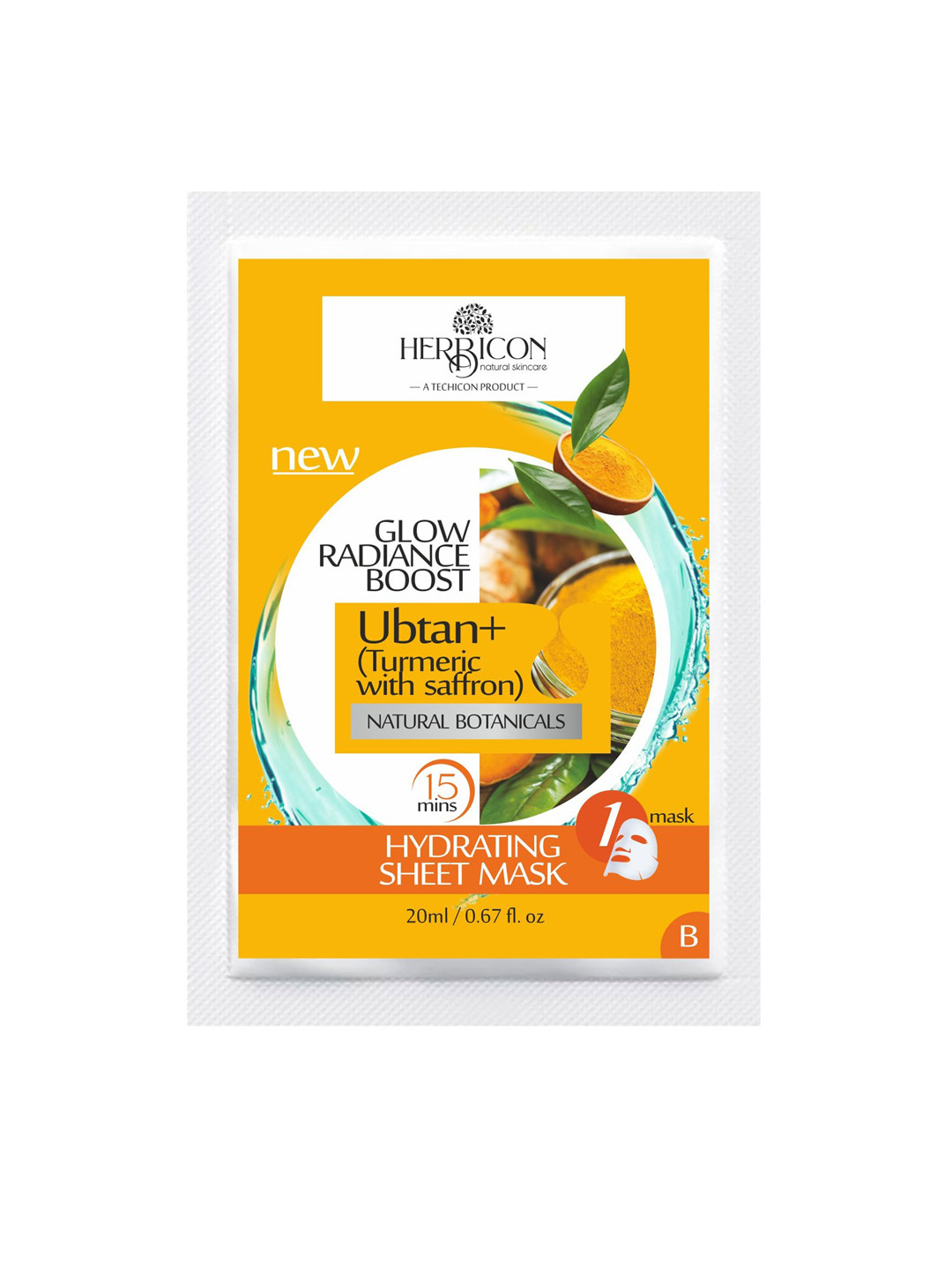HERBICON Ubtan Face Sheet Mask with Turmeric and Saffron for Skin Brightening - 20 g