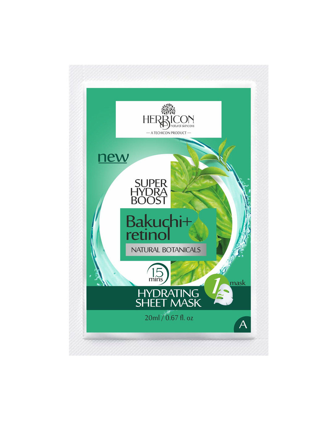 HERBICON Unisex Green Sheet Mask with Retinol and Bakuchi for Wrinkles - 20 ML