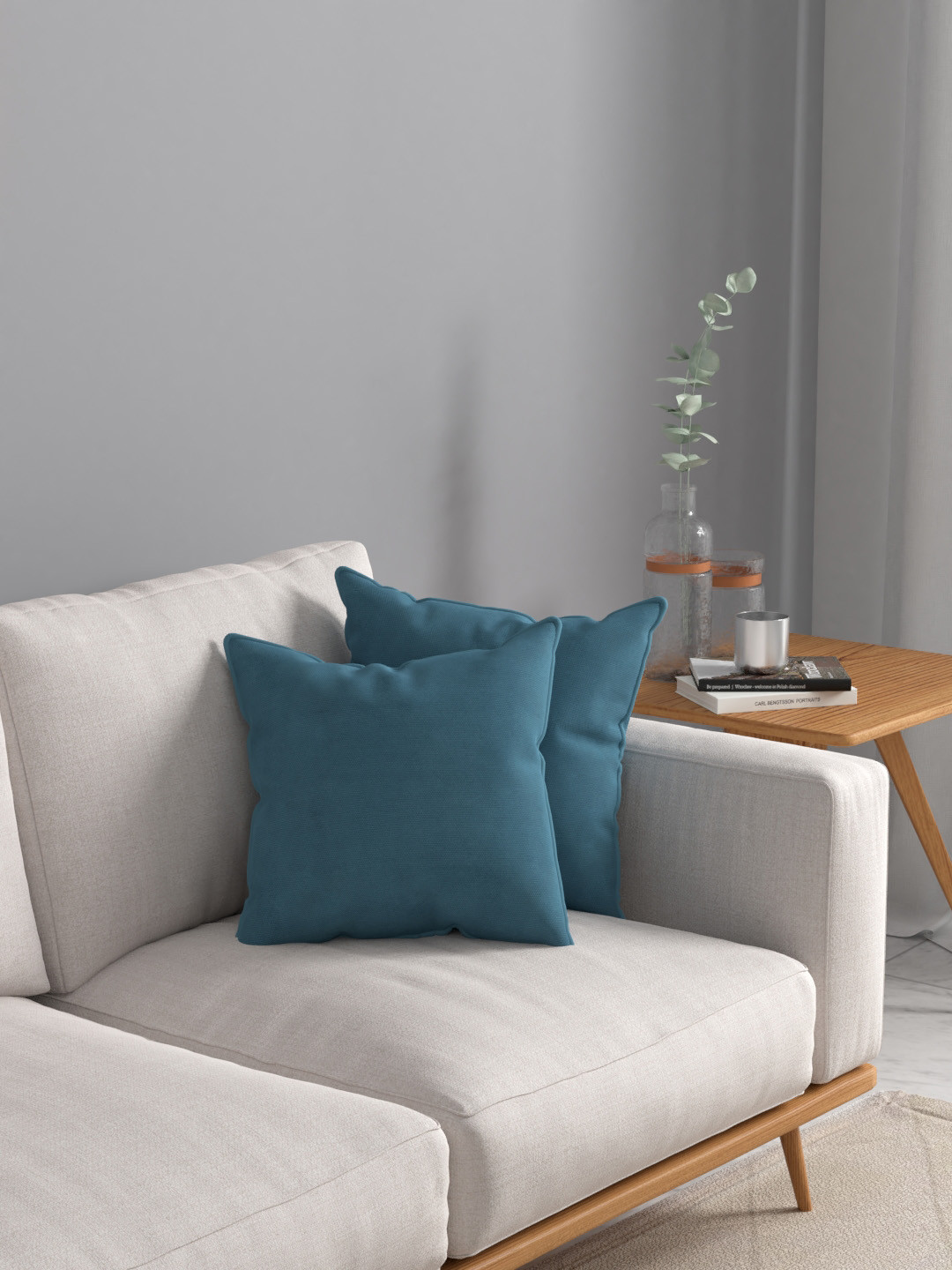 ROSARA HOME Teal Set of 2 Velvet Square Cushion Covers