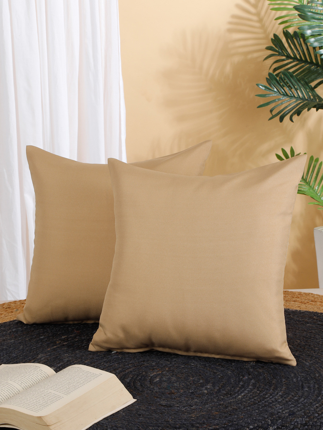 ROSARA HOME Beige Set of 2 Square Cushion Covers