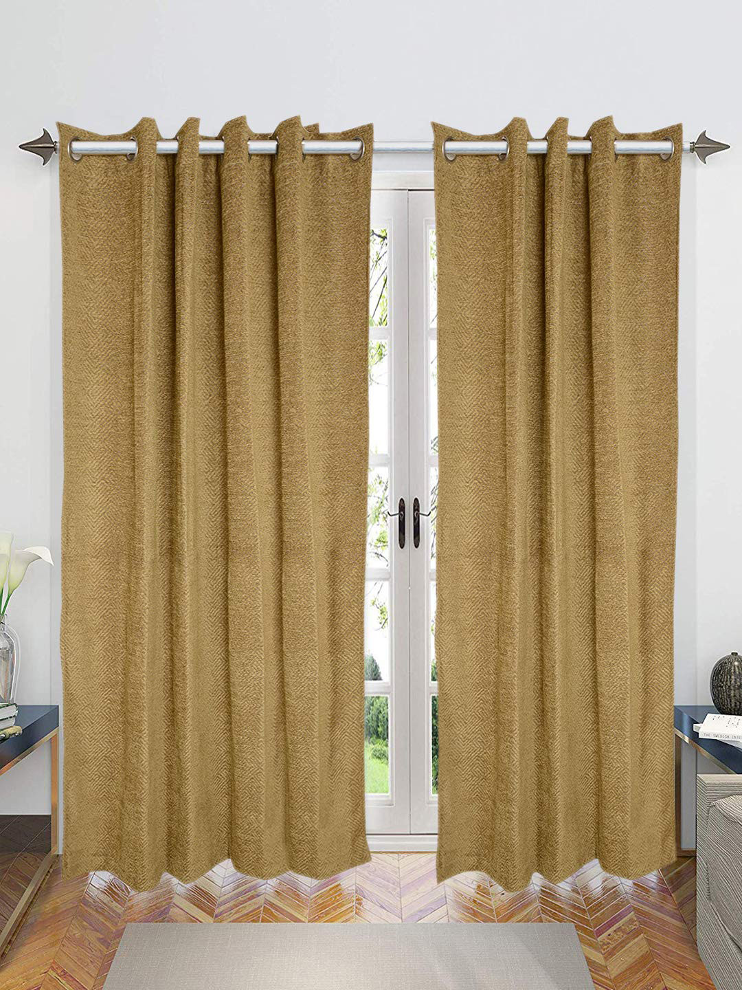 Saral Home Pacman  Chenille BlackoutSet of 2 Gold Long Door Curtains