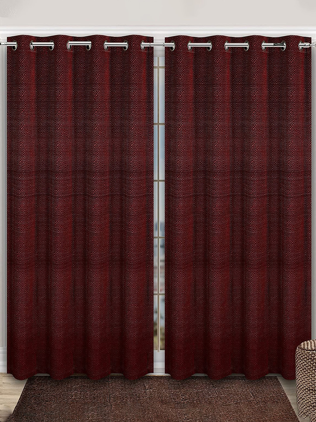 Saral Home Pacman  Chenille BlackoutSet of 2 Maroon Long Door Curtains