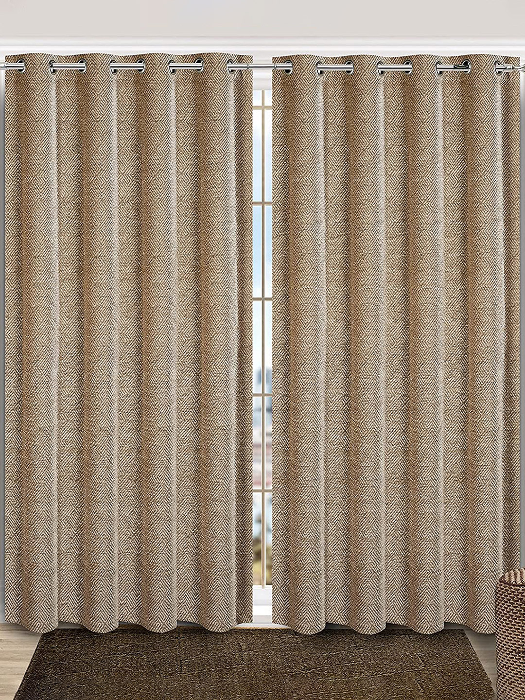 Saral Home Pacman  Chenille BlackoutSet of 2 Beige Long Door Curtains