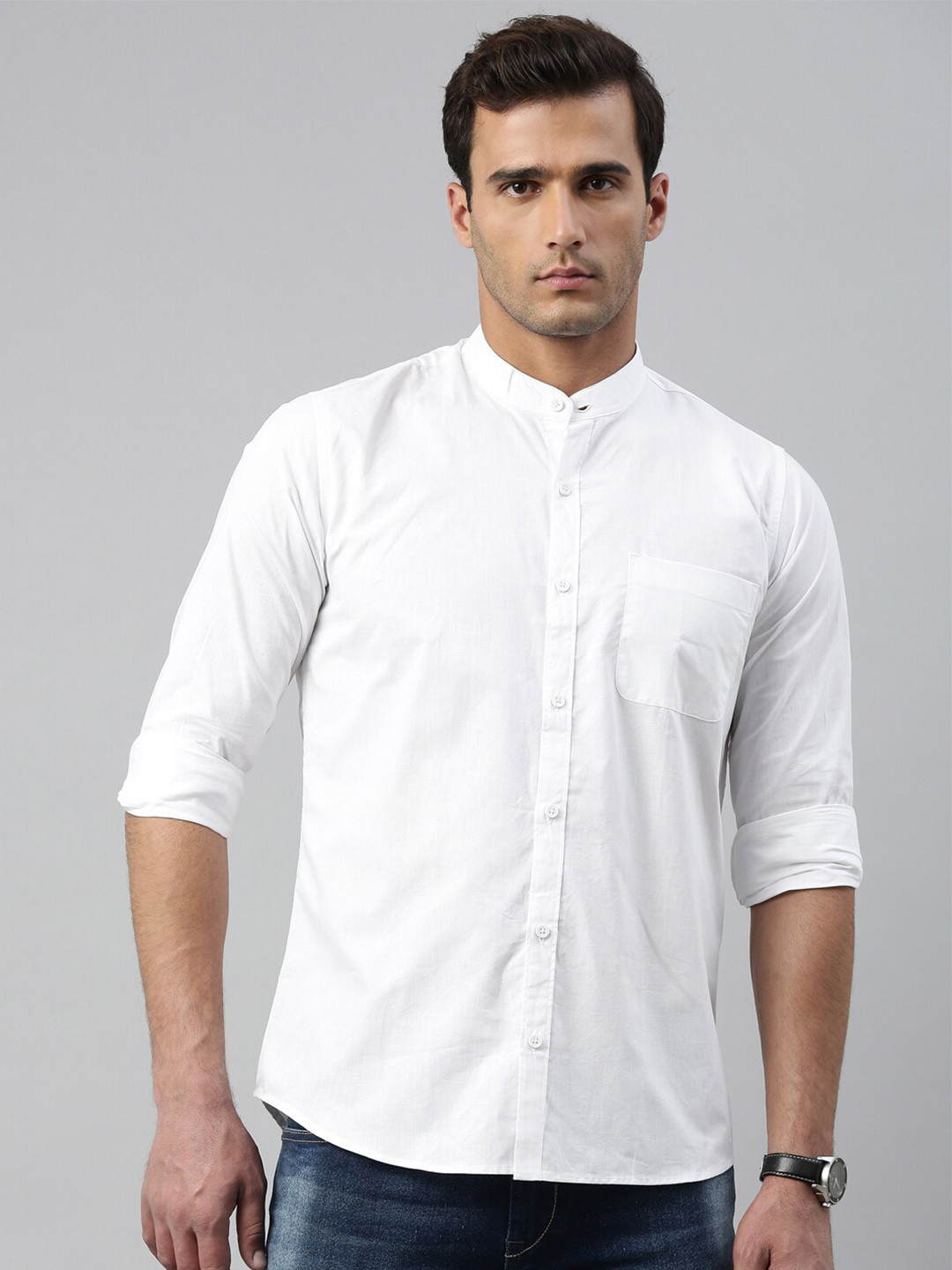 WHITE HEART Men White Opaque Pure Cotton Casual Shirt
