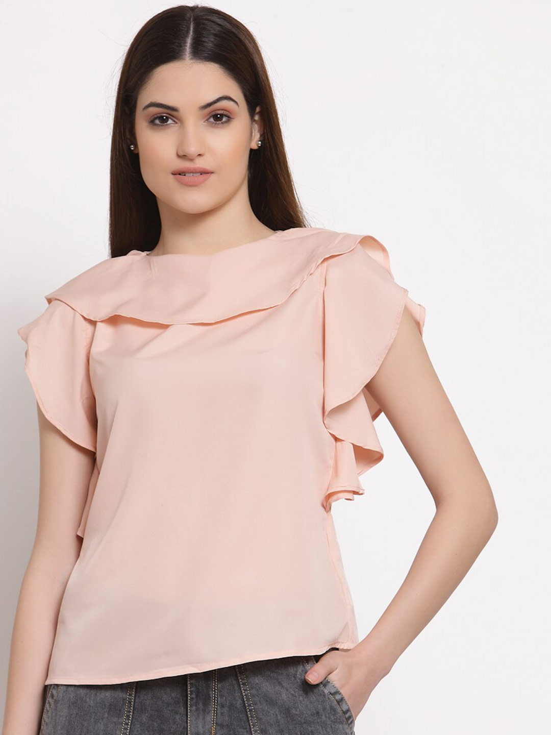 Style Quotient Nude-Coloured Crepe Regular Top