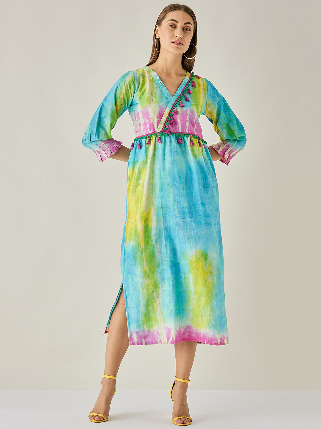The Kaftan Company Multicoloured Tie and Dye A-Line Midi Dress