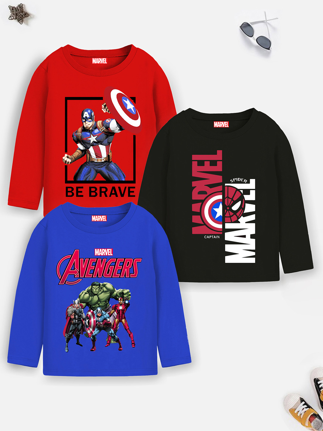 YK Marvel Boys Pack Of 3 Avengers Cotton T-shirts