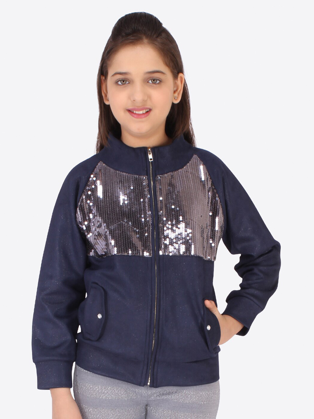 CUTECUMBER Girls Navy Blue Printed Sweatshirt