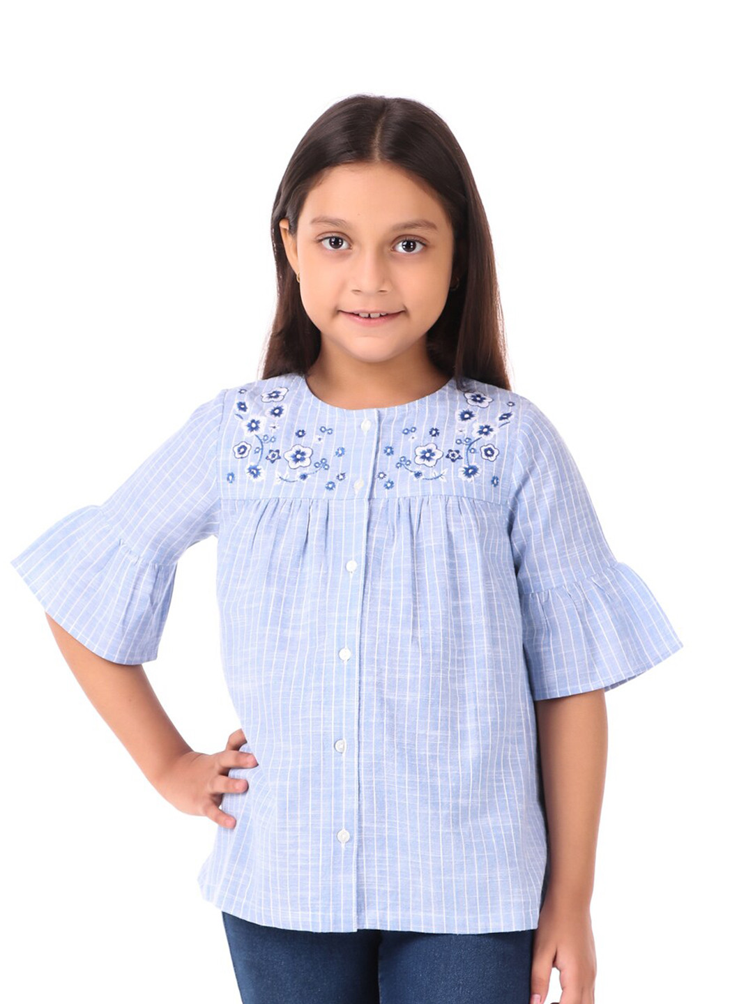 Miyo Blue Striped Boxy Top