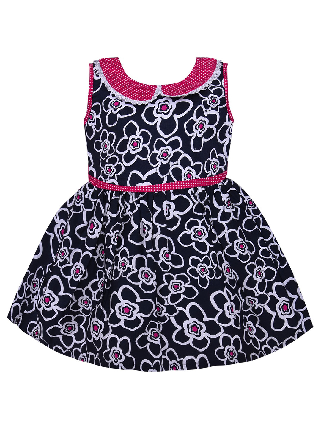 Wish Karo Navy Blue & White Peter Pan Collar Dress