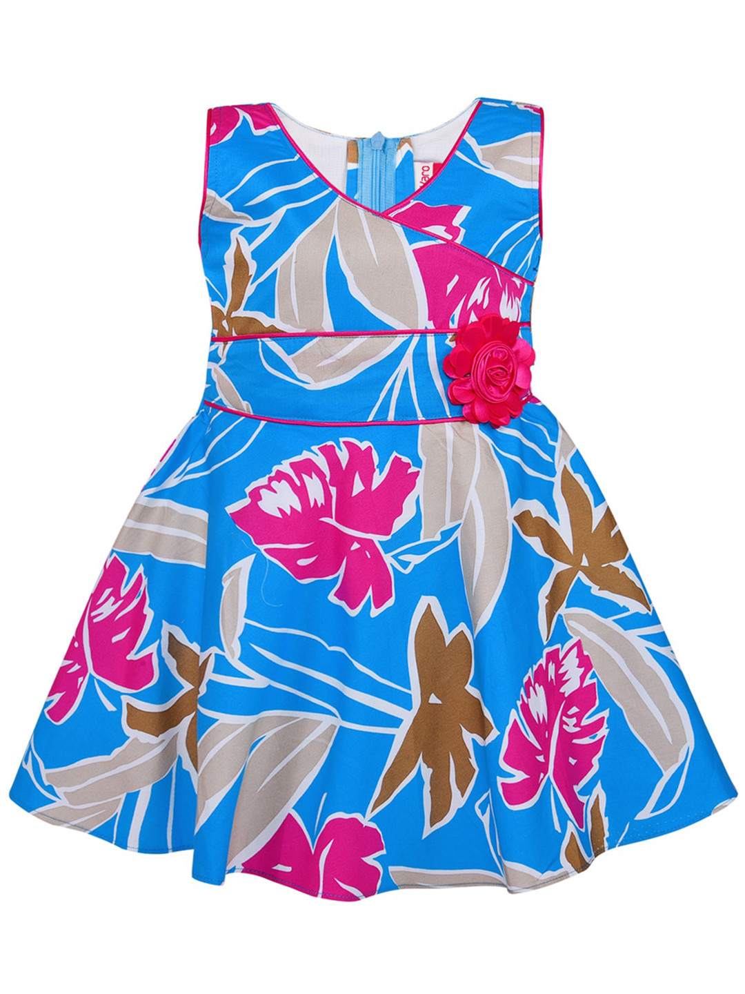 Wish Karo Girls Blue & Pink Floral Dress