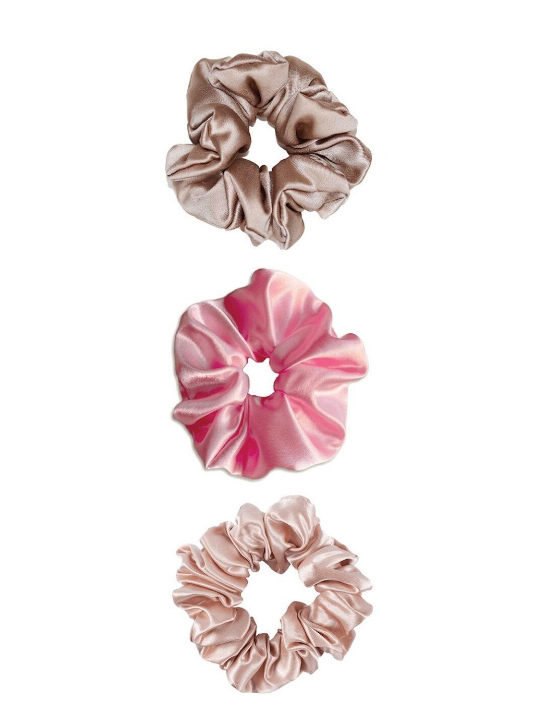 GUBB Pink & Beige Set of 3 Satin Soft Scrunchies for Women