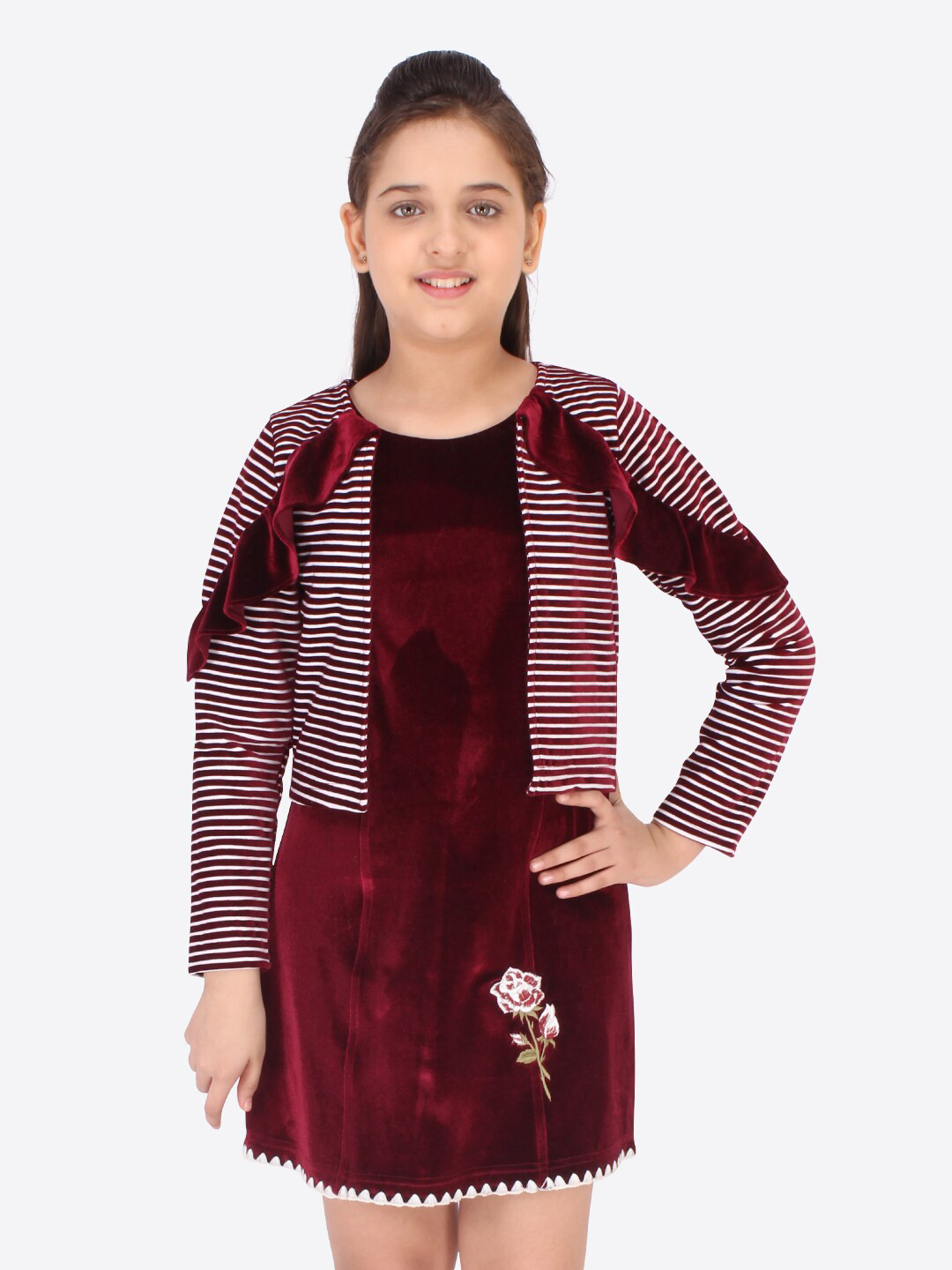 CUTECUMBER Maroon Velvet Pinafore Dress