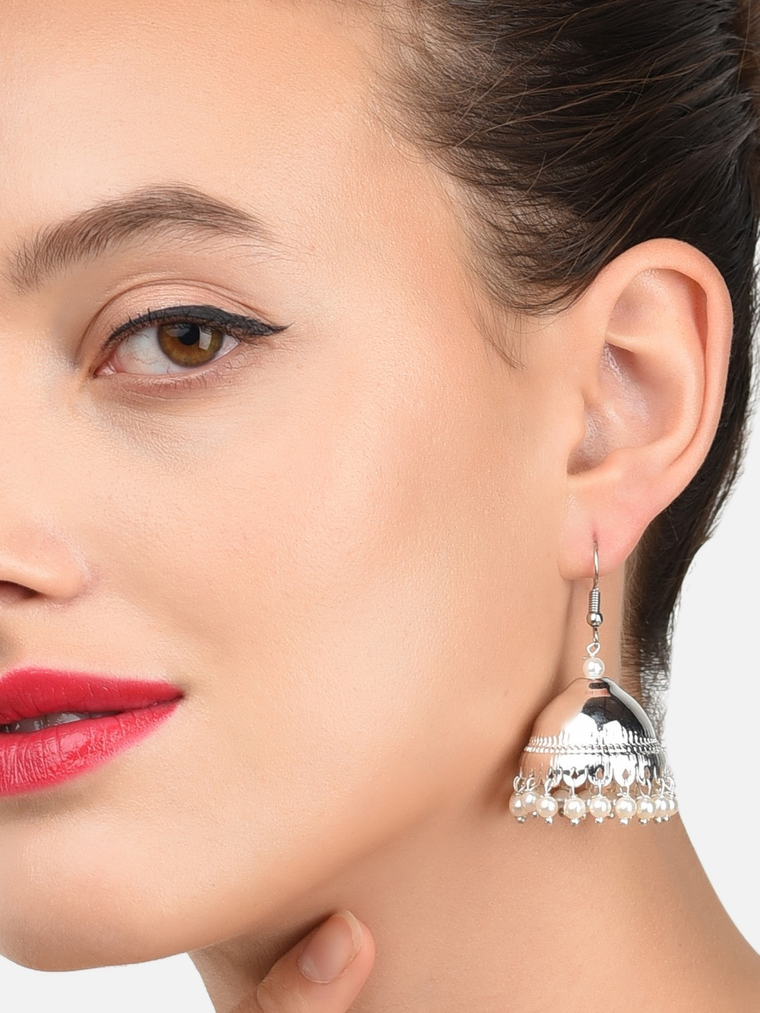 Zaveri Pearls Silver-Plated Oxidised Dome Shaped Jhumkas Earrings