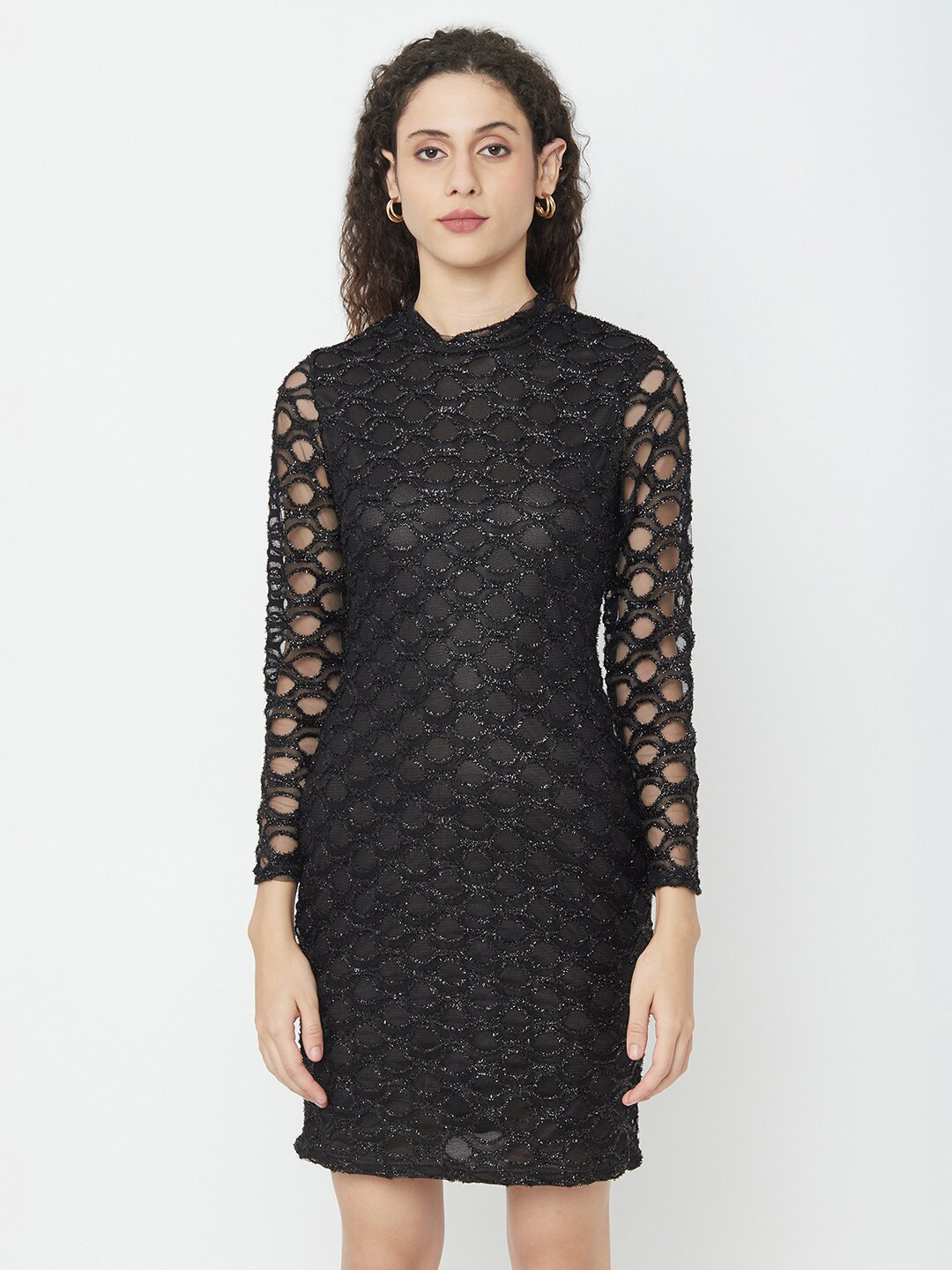 iki chic Women Black Cut Outs Net Bodycon Dress