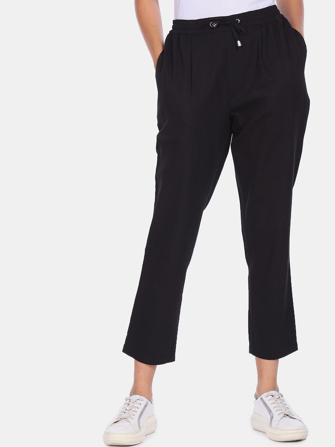 Flying Machine Women Black Pleated Trousers