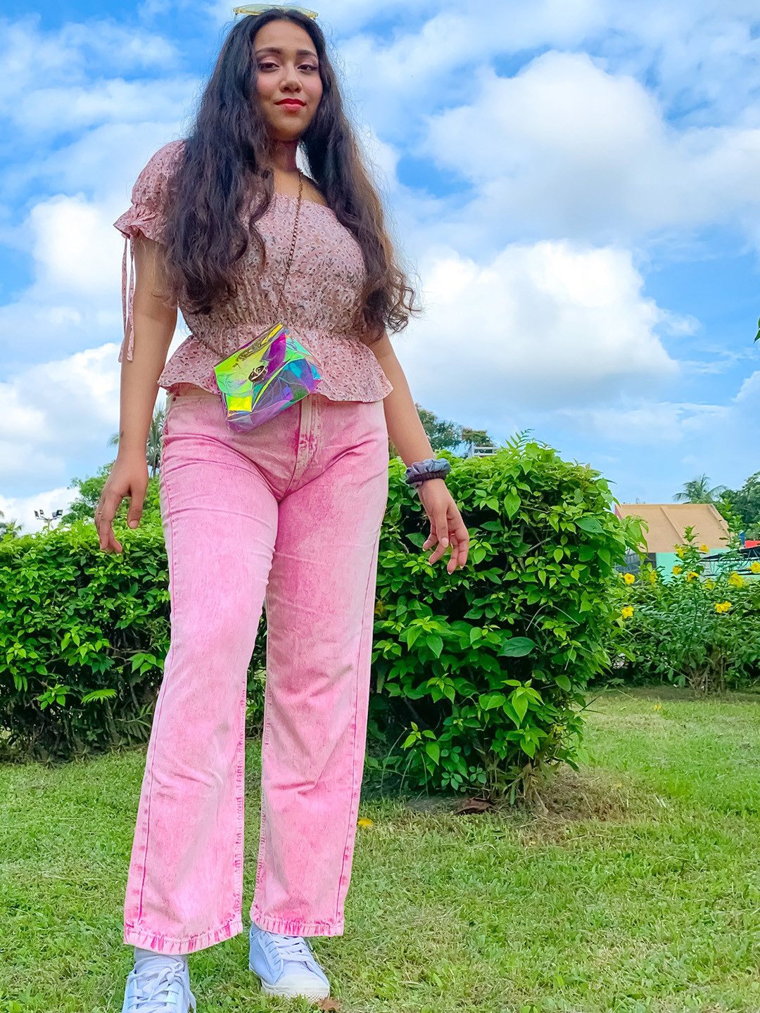 Tokyo Talkies Women Pink Wide Leg High-Rise Heavy Fade Stretchable Jeans