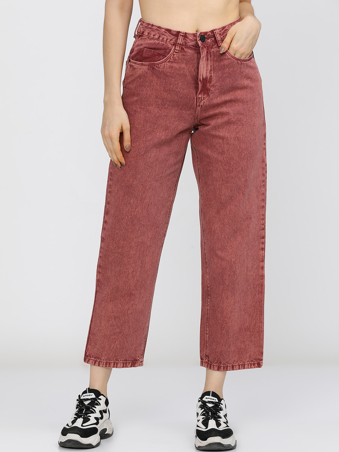 Tokyo Talkies Women Rust Wide Leg High-Rise Stretchable Jeans