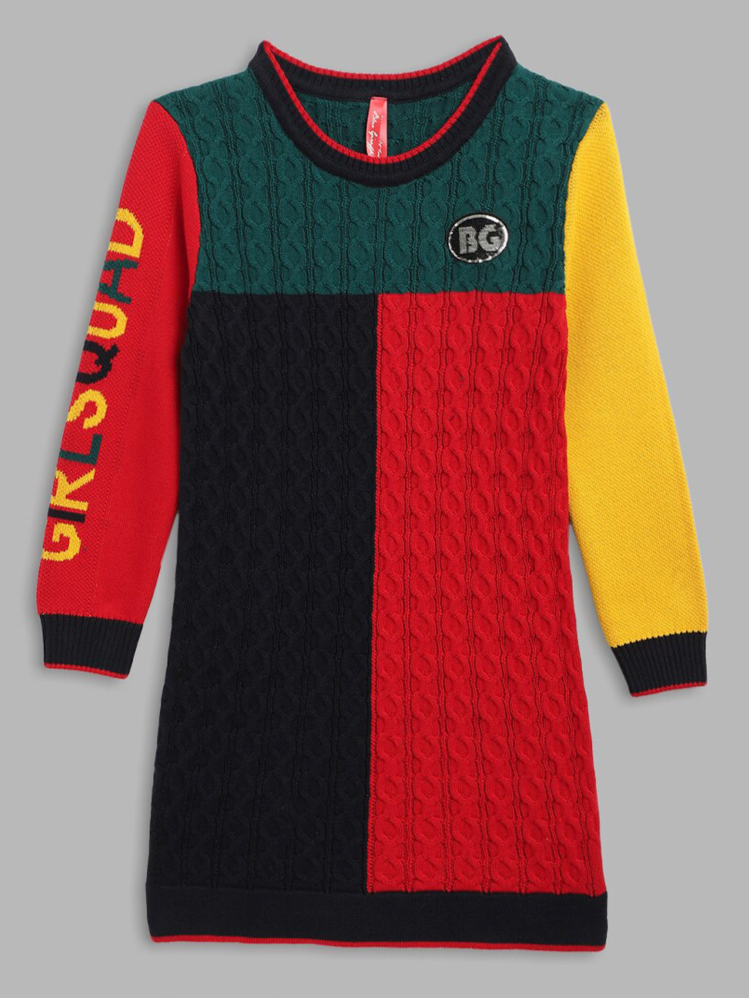 Blue Giraffe Girls Red & Black Colourblocked Jumper Dress