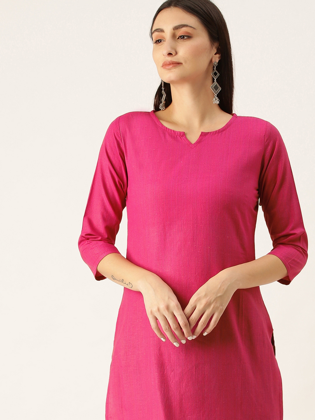 Buy Saanjh Pink Striped Straight Kurti Kurtis for Women 16260322 Myntra