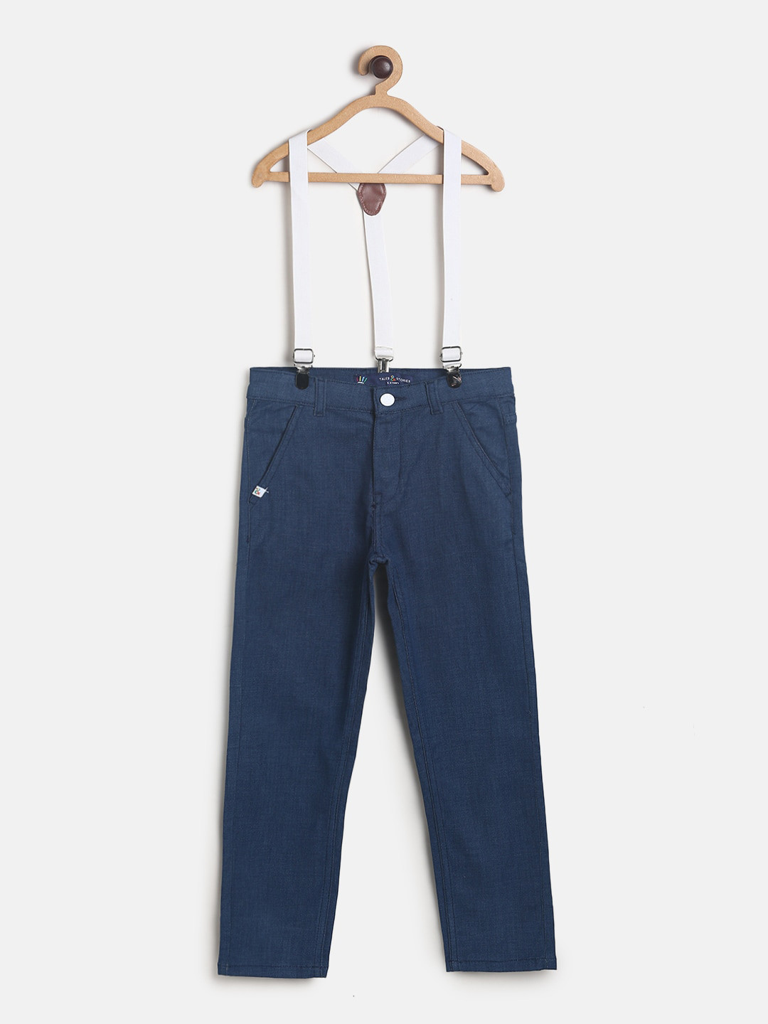 TALES & STORIES Boys Blue Slim Fit Stretchable Jeans With Suspenders