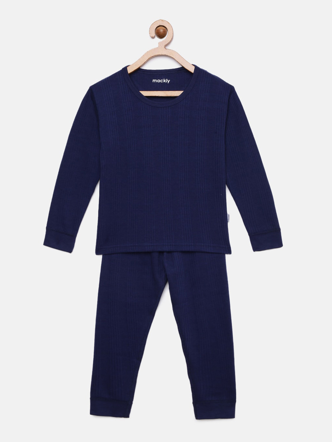 mackly Kids Navy Blue Solid Thermal Set
