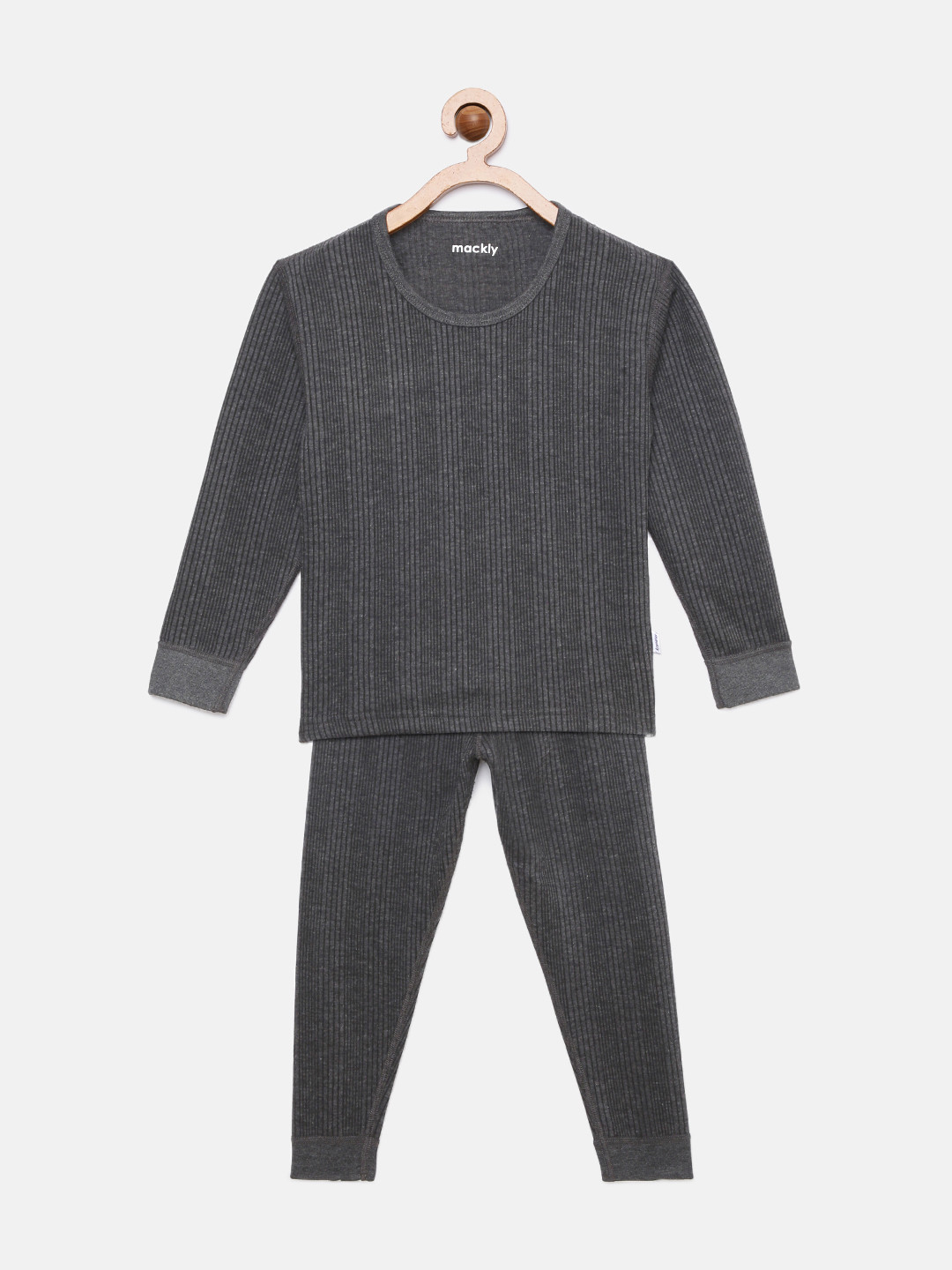 mackly Kids Grey Striped Ribbed Thermal Set