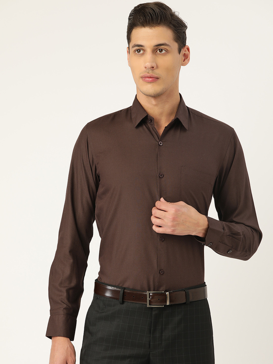 JAINISH Men Coffee Brown Comfort Pure Cotton Formal Shirt