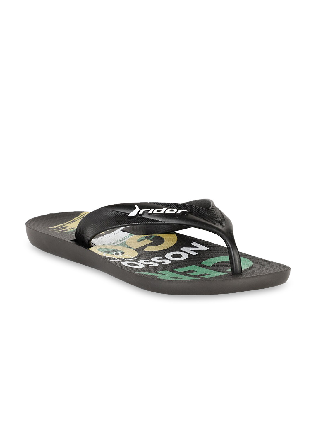 Rider Men Black & Green Printed Thong Flip-Flops