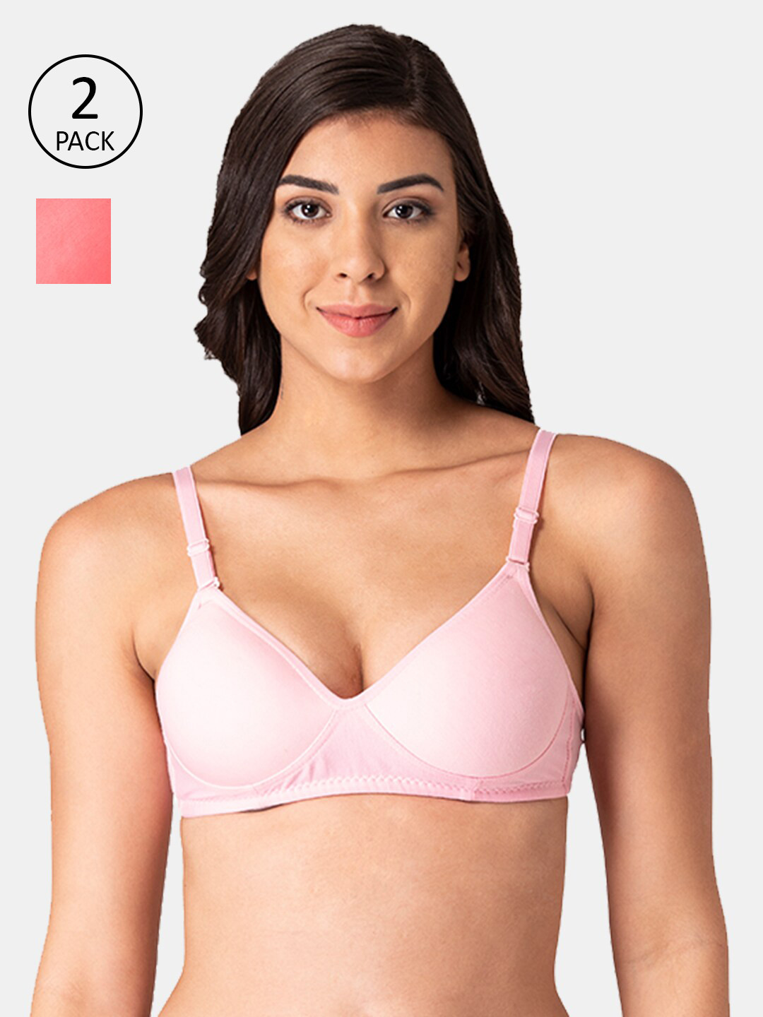 KOMLI Pink & Coral Set of 2 T-shirt Bra - Lightly Padded