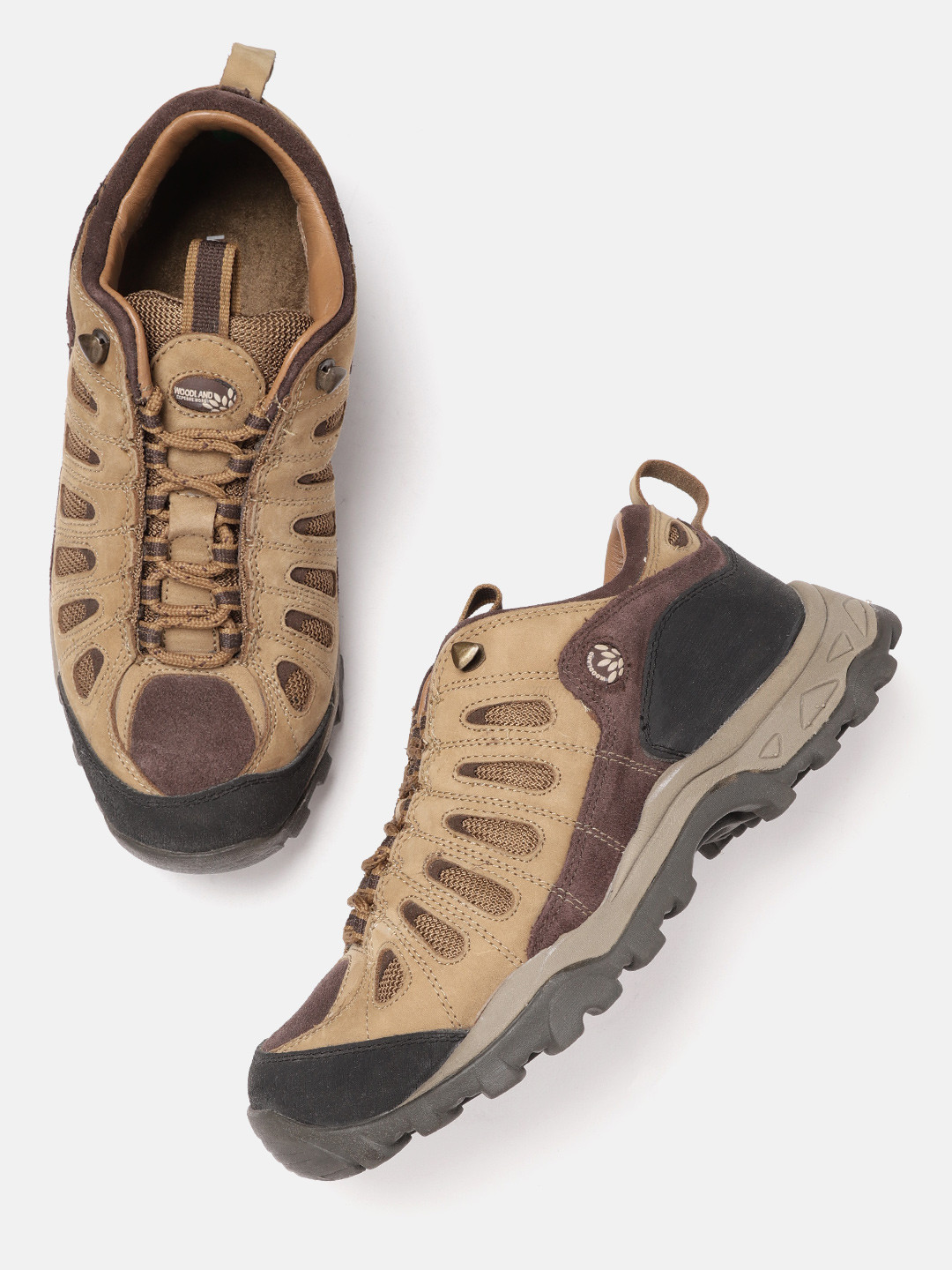 Woodland Men Brown Colourblocked Leather Sneakers