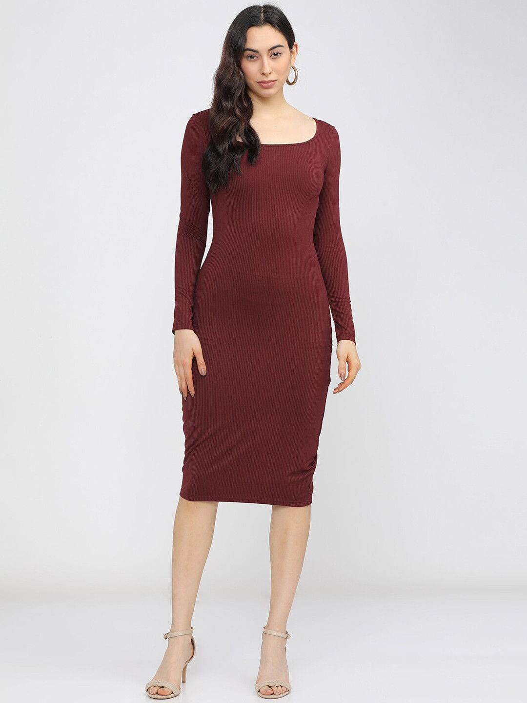 CHIC BY TOKYO TALKIES Maroon Bodycon Midi Dress