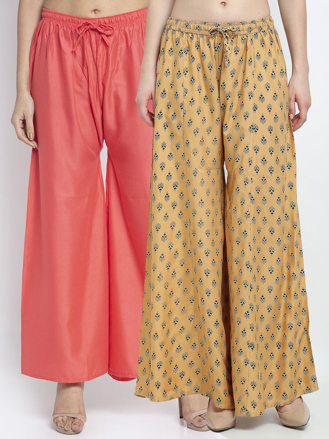 GRACIT Women Peach & Tan 2 Knitted Ethnic Palazzos