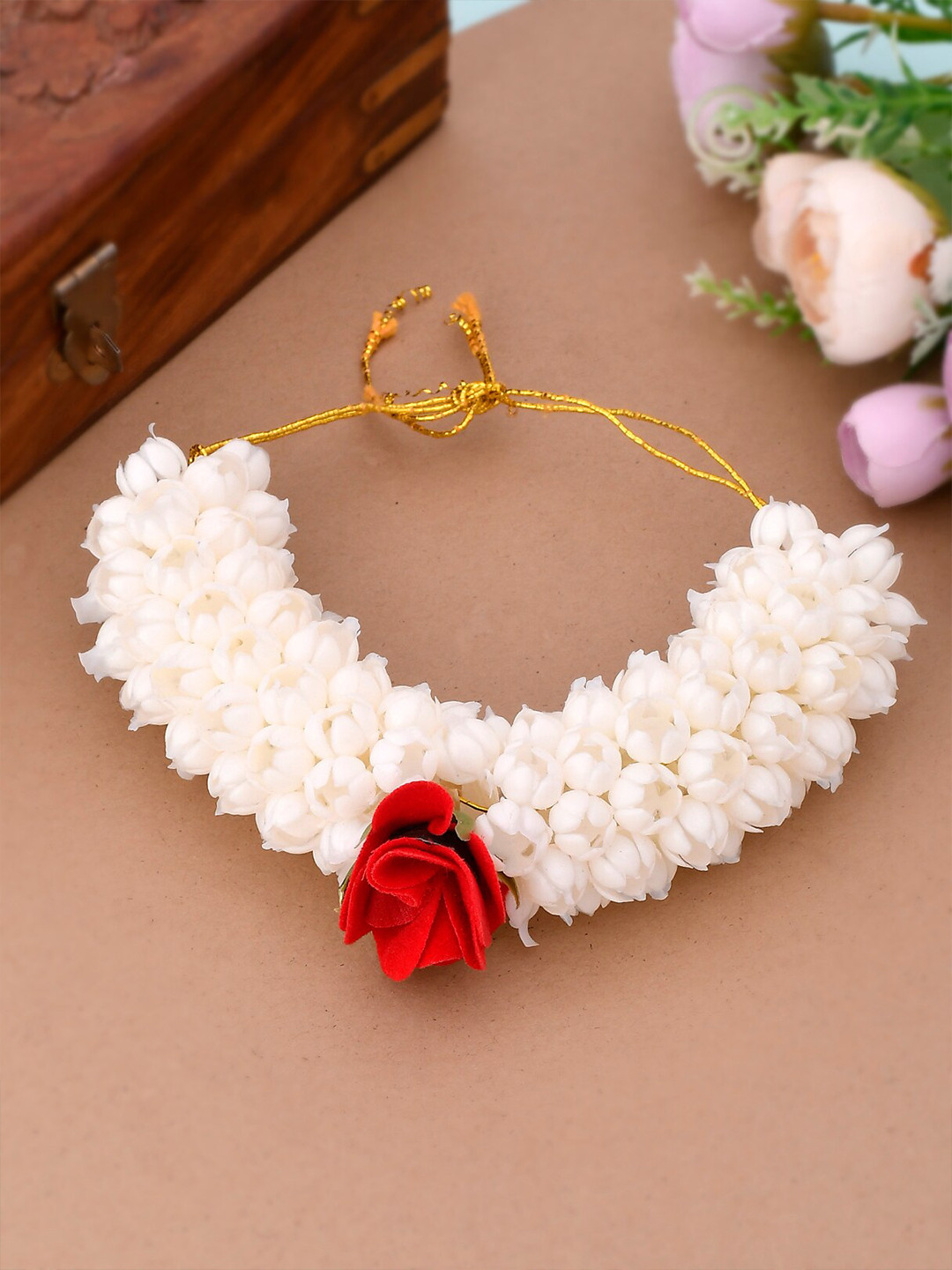 Silvermerc Designs Women White & Red Rose Embellished Hair Accessory
