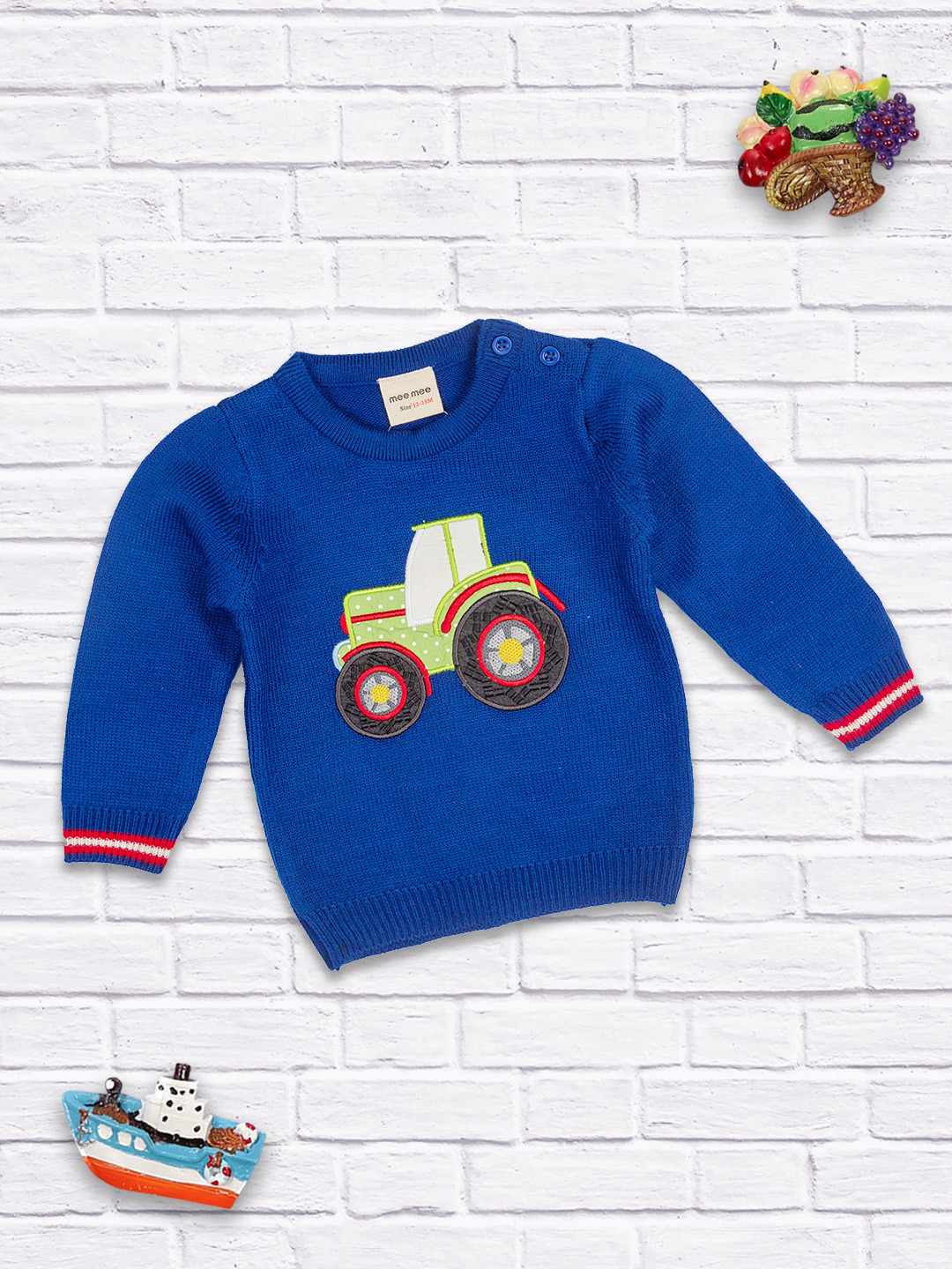 MeeMee Boys Blue & Red Pullover with Applique Detail