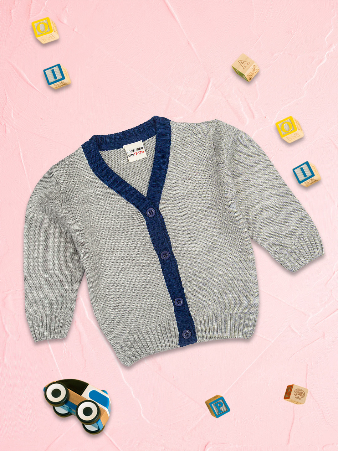 MeeMee Boys Grey & Blue Wool Cardigan