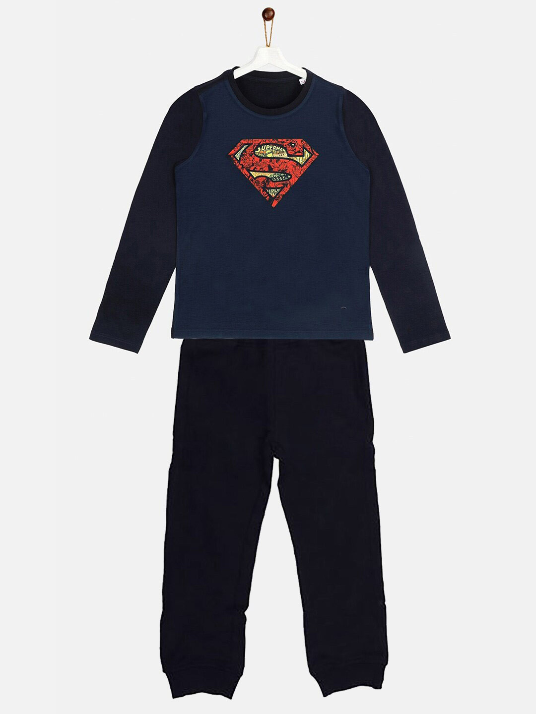 YK Justice League Boys Navy Blue Superman Printed Clothing Set
