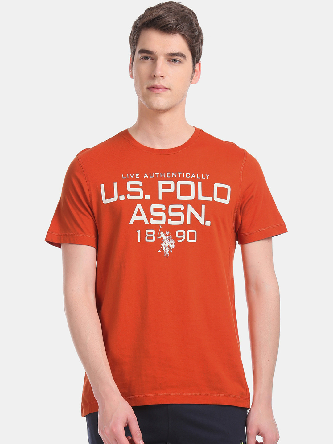U.S. Polo Assn. Men Orange & White Brand Logo Lounge T-shirt