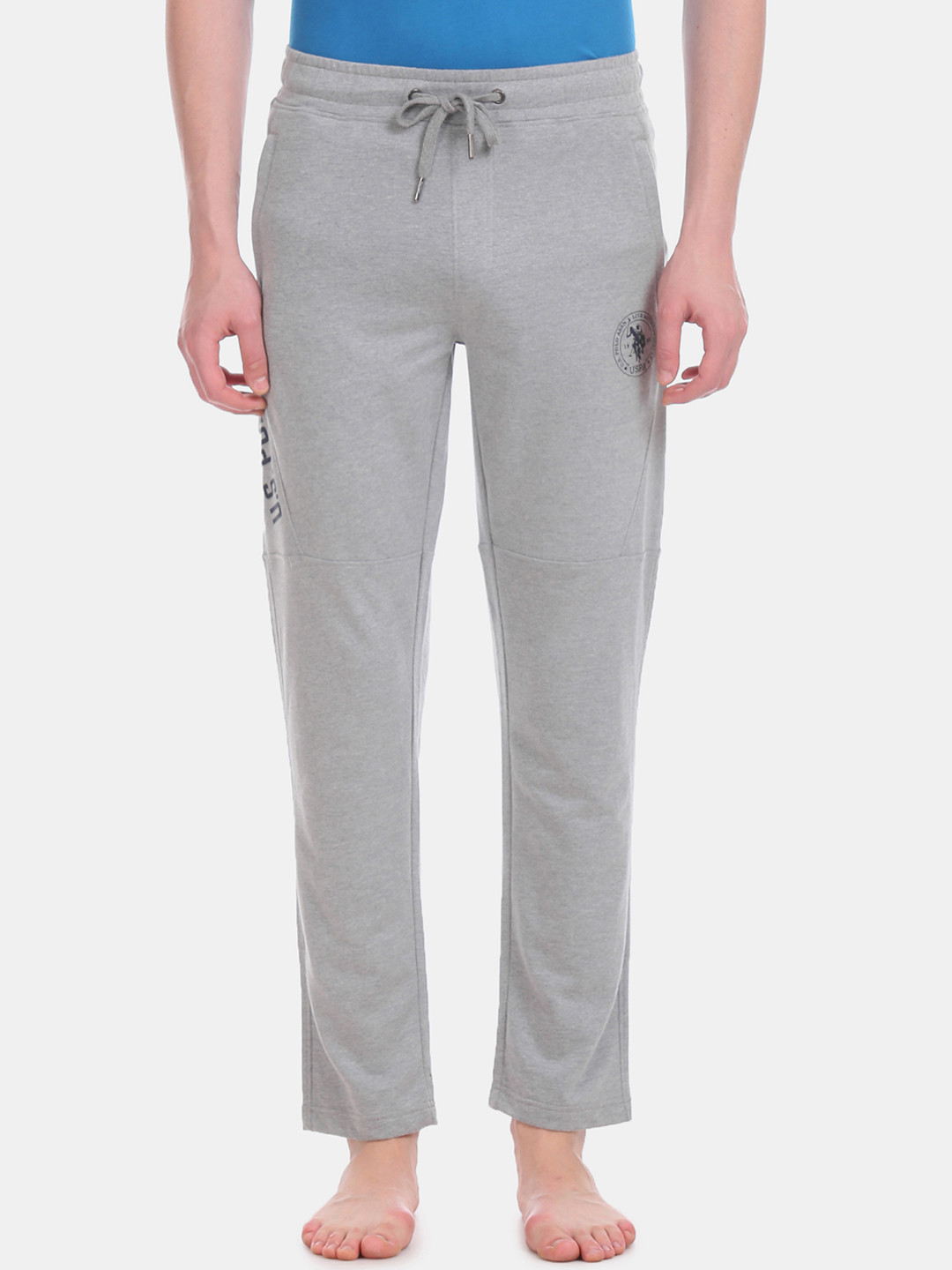 U.S. Polo Assn. Men Grey Melange Solid Lounge Pants