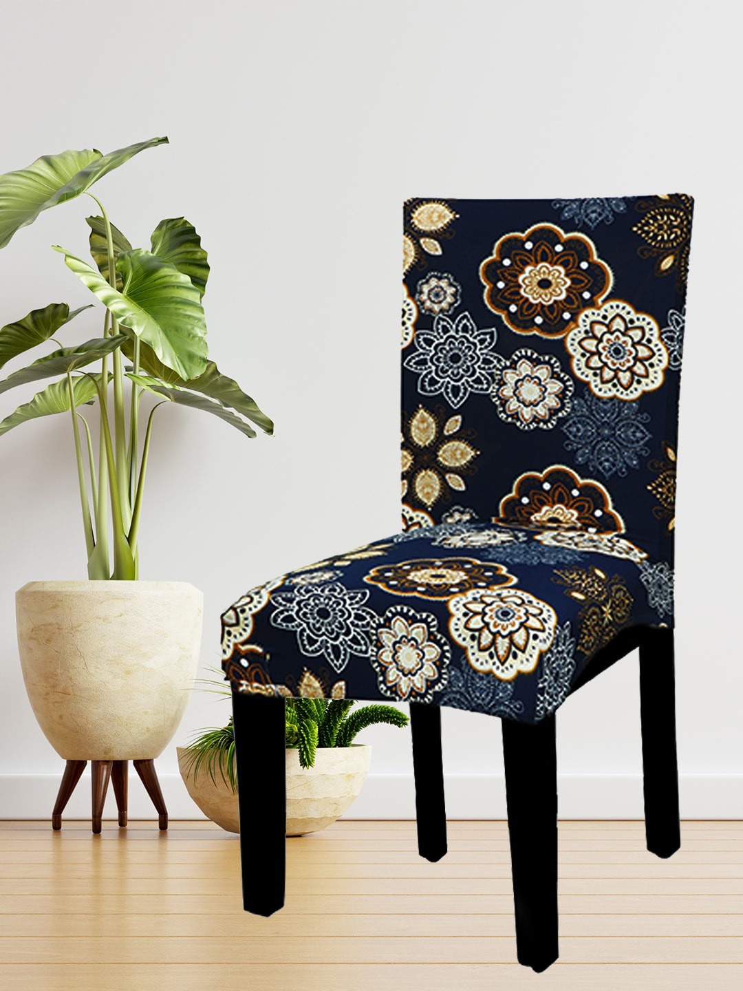 HOUSE OF QUIRK Blue & Beige Printed Stretch Chair Cover